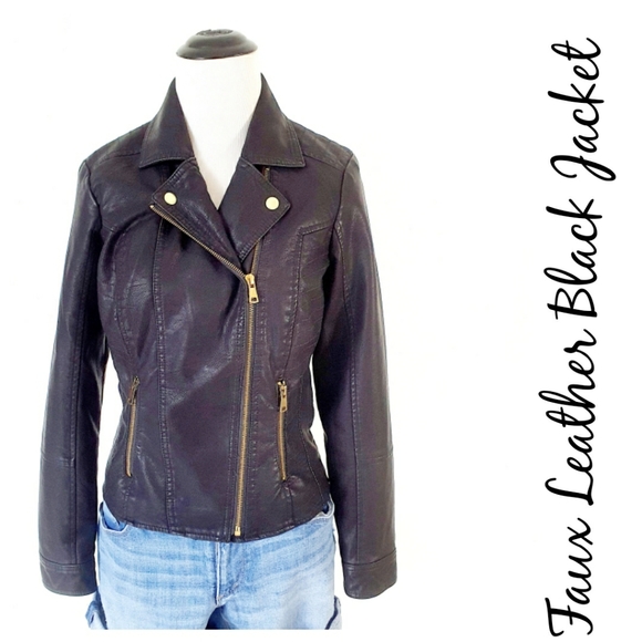 💥NWT- Faux Leather Black Jacket - Picture 2 of 12